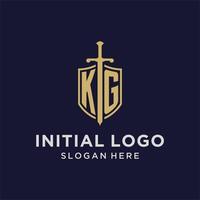 kg logo iniziale monogramma con scudo e spada design vettore