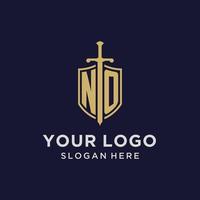 no logo iniziale monogramma con scudo e spada design vettore