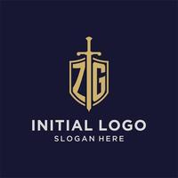 zg logo iniziale monogramma con scudo e spada design vettore