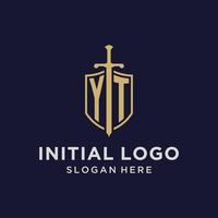 sì logo iniziale monogramma con scudo e spada design vettore