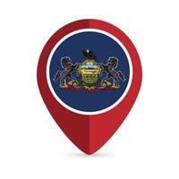 carta geografica pointer con bandiera Pennsylvania stato. vettore illustrazione.