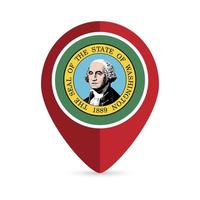 carta geografica pointer con bandiera Washington stato. vettore illustrazione.