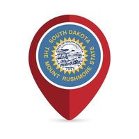 carta geografica pointer con bandiera Sud dakota stato. vettore illustrazione.