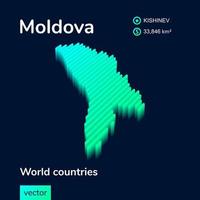 3d vettore isometrico neon moldova carta geografica nel turchese colori su un' buio blu sfondo