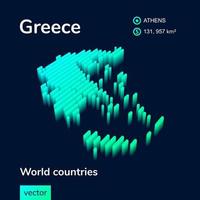 3d carta geografica di Grecia. stilizzato a strisce vettore isometrico carta geografica di Grecia è nel neon verde e menta colori su il buio blu sfondo
