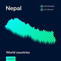 Nepal 3d carta geografica. stilizzato isometrico neon a strisce vettore carta geografica nel verde e menta colori