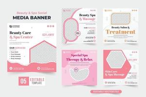 cura della pelle e massaggio salotto annuncio pubblicitario ragnatela bandiera collezione con rosa e buio colori. terme terapia attività commerciale promozione manifesto fascio per marketing. bellezza cura sociale media inviare impostato vettore. vettore