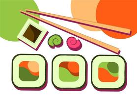 Sushi luminosa tendenza striscione. annuncio pubblicitario per Sushi e rotoli. asiatico cibo. giapponese cibo.