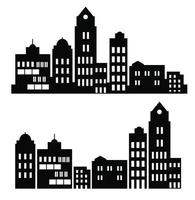 su un' bianca sfondo, un' vettore piatto impostato di illustrazioni di architettura città edifici nel sagome sotto vario costruzioni