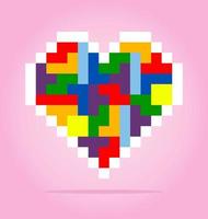 Amore dei pixel a 8 bit nella disposizione della scatola. icona del cuore nell'illustrazione vettoriale per l'icona del gioco.