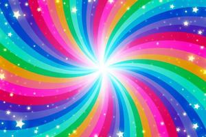 sfondo di turbinio arcobaleno con stelle. arcobaleno gradiente radiale di spirale contorta. illustrazione vettoriale. vettore