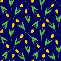 floreale senza soluzione di continuità modello. vettore illustrazione di giallo tulipani su Marina Militare blu sfondo. tessile e confezione carta design.