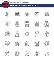 imballare di 25 Stati Uniti d'America indipendenza giorno celebrazione Linee segni e 4 ° luglio simboli come come giorno calendario turismo americano cibo modificabile Stati Uniti d'America giorno vettore design elementi