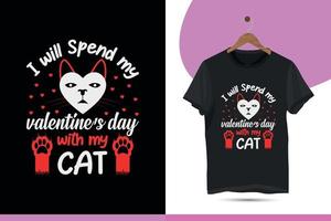 io volontà trascorrere mio San Valentino giorno con mio gatto - San Valentino giorno gatto silhouette e unico maglietta design modello. illustrazione di un' romantico saluto carta con un' gatto, gatto zampa, e amore. vettore