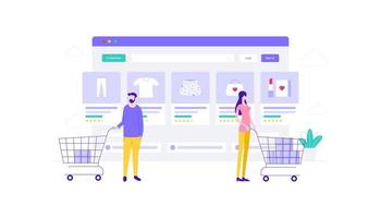 e-commerce in linea shopping piatto vettore illustrazione