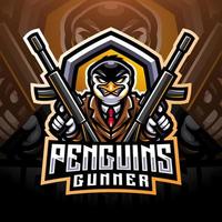 design del logo della mascotte esport del mitragliere pinguino vettore