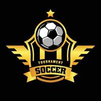 calcio oro colore calcio distintivo logo design modelli sport squadra identità vettore illustrazioni isolato su nero sfondo