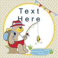 vettore cartone animato di carino orso pesca. invito carta modello per bambini