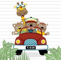 vettore illustrazione di divertente animali cartone animato su rosso camion