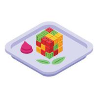cubo frutta insalata icona, isometrico stile vettore