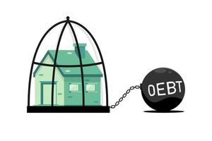 Residenziale Casa nel gabbia con palla debito, vettore illustrazione.