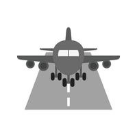aereo su pista di decollo piatto in scala di grigi icona vettore