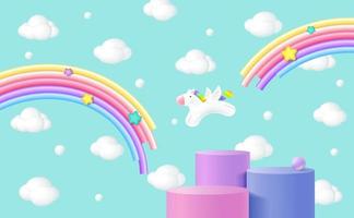 unicorno senza soluzione di continuità con molti nuvole e arcobaleni con il blu cielo sfondo. vettore