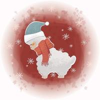 Natale alpaca nel inverno cappello e sciarpa mentre nevicando con acquerello spruzzo sfondo 07 vettore