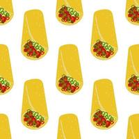 senza soluzione di continuità modello con tradizionale messicano cibo burrito illustrazione su bianca sfondo vettore