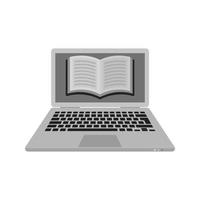 leggere libro su il computer portatile piatto in scala di grigi icona vettore