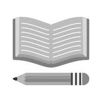 matita e libro piatto in scala di grigi icona vettore
