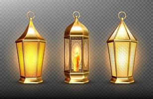 Vintage ▾ oro Arabo lanterne con raggiante candele vettore