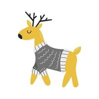 carino cervo indossare maglione. mano disegnato vettore illustrazione per saluto carta, manifesto design. scandinavo minimalista bambini stile, nero e giallo