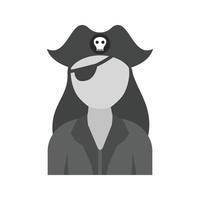femmina pirata piatto in scala di grigi icona vettore
