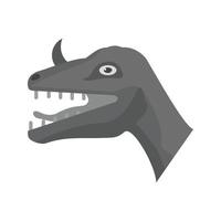 dinosauro viso piatto in scala di grigi icona vettore