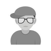 nerd ragazzo nel cappello piatto in scala di grigi icona vettore