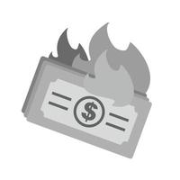 dollaro su fuoco piatto in scala di grigi icona vettore