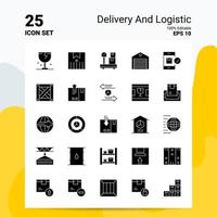 25 consegna e logistica icona impostato 100 modificabile eps 10 File attività commerciale logo concetto idee solido glifo icona design vettore