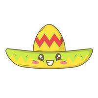 kawaii cartone animato messicano cappello isolato su bianca sfondo vettore