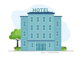 grattacielo Hotel edificio piatto cartone animato mano disegnato illustrazione modello con Visualizza su città spazio di strada panorama design vettore