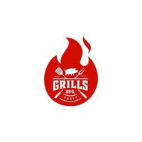 griglia barbeque invito festa barbecue bbq con maiale Maiale su fuoco fiamma logo design Vintage ▾ hispter vettore