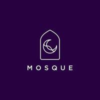 minimo moschea linea logo modello design vettore. cupola con mezzaluna Luna simbolo di Islam o musulmano. vettore