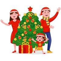 famiglia decorazione Natale albero vettore illustrazione