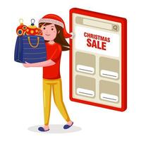 Natale in linea shopping vettore illustrazione