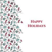 contento vacanze e Natale saluto carta copertina concetto nel rosso e verde colori. Natale calze autoreggenti e regalo scatole verticale confine. vettore
