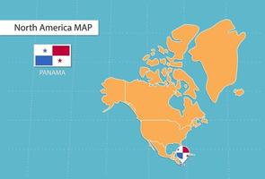 Panama carta geografica nel America, icone mostrando Panama Posizione e bandiere. vettore