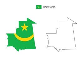 mauritania carta geografica città vettore diviso di schema semplicità stile. avere 2 versioni, nero magro linea versione e colore di nazione bandiera versione. tutti e due carta geografica erano su il bianca sfondo.