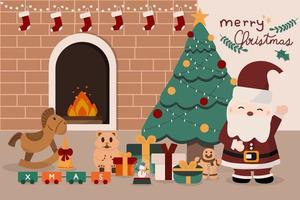 illustrazione di allegro Natale e Natale elementi come come il camino, Natale albero, regalo. Natale di stagione vettore illustrazione.
