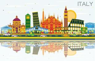 Italia città orizzonte con colore punti di riferimento e riflessi. vettore