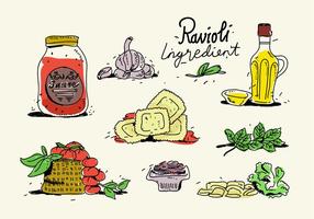 Menu degli ingredienti dei ravioli dell'alimento italiano disegnato a mano vettore